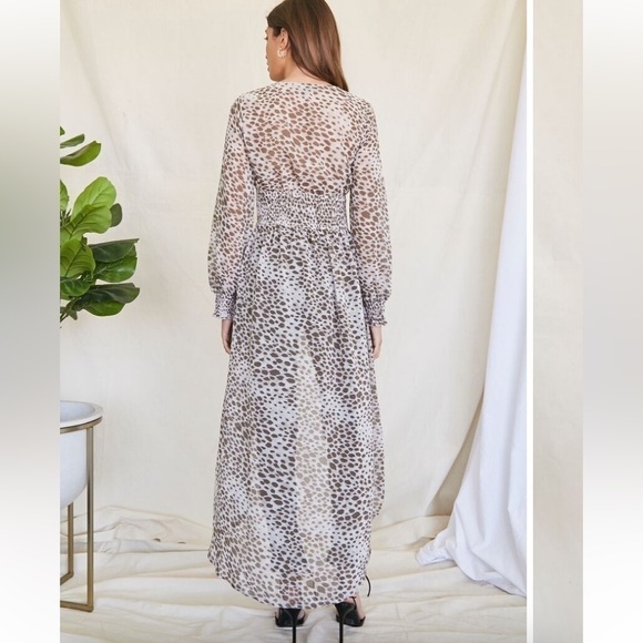 Forever 21 Cheetah Animal Print Smocked Long Sleeve Tunic Top Size M - Picture 4 of 12